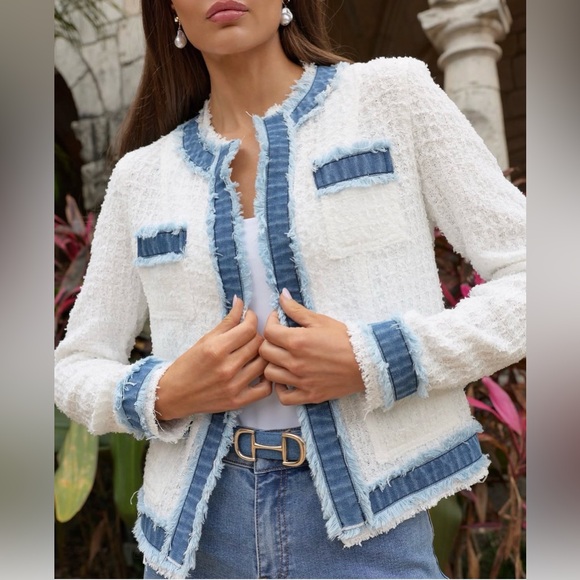 Nanette Lepore Jackets & Blazers - NEW NANETTE NANETTE LEPORE Frayed Tweed & Denim Jacket blazer